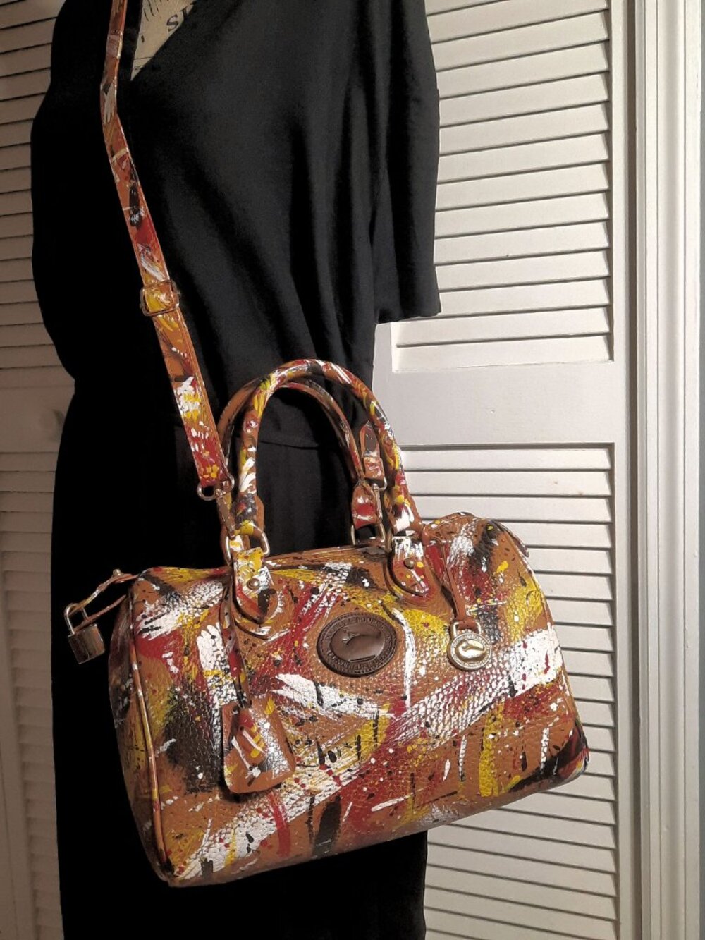 Dooney & Bourke Dipinta Inspired Hand Painted Vintage Speedy Style Barrel Bag - Picture 4 of 16